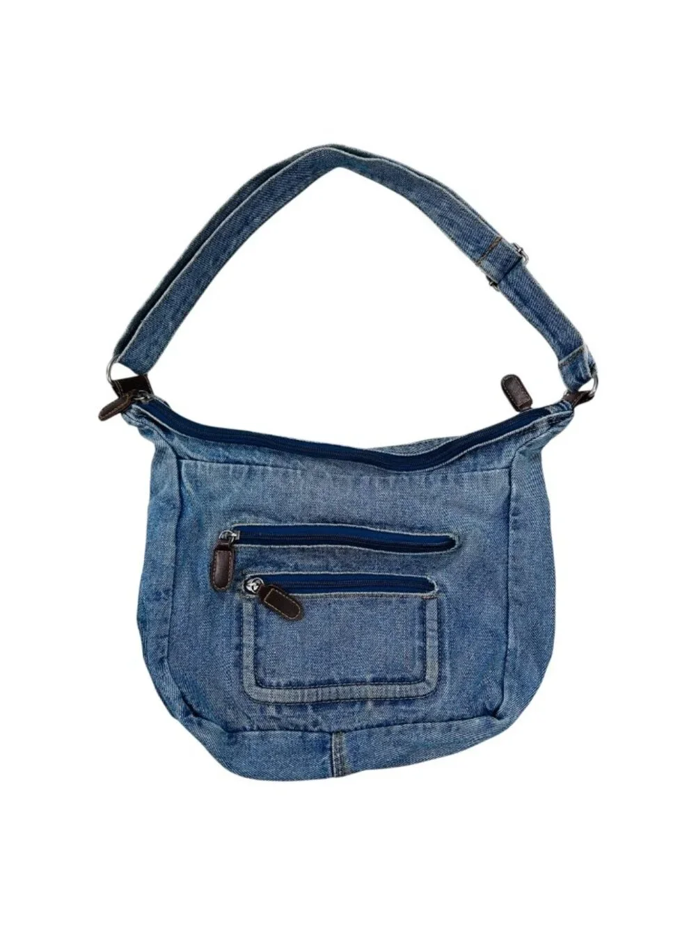 Vintage Upcycled Denim Handbag Shoulder Crossbody Handmade Festival Light Wash